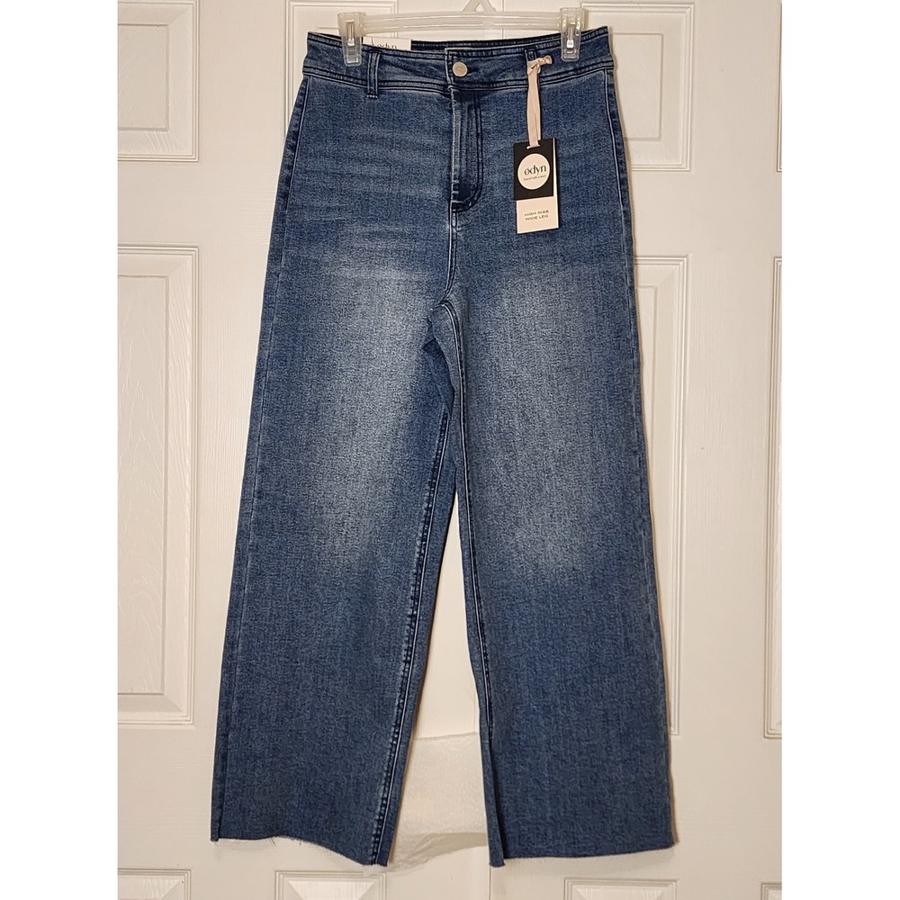 Odyn High Rise Wide Leg Jeans Medium Wash Raw Hem Womens 6/27